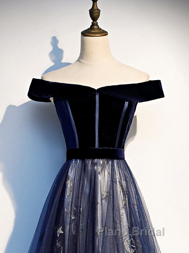 A-Line Elegant Floral Formal Prom Formal Evening Dresses Off Shoulder Short Sleeve Sweep / Brush Train Tulle With Pleats Pattern / Print Secondary image