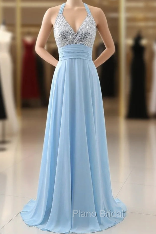 A-Line Evening Dresses Sexy Sleeveless Deep V Neck Open Back Sweep