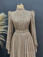 A-Line Formal Gown Elegant Dresses Red Green Dresses Black Tie Floor Length Long Sleeve Jewel Neck Fall Wedding Guest Sequined With Ruched