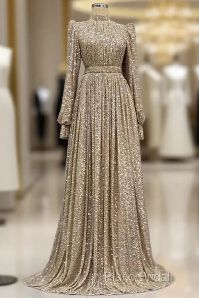 A-Line Formal Gown Elegant Dresses Red Green Dresses Black Tie Floor Length Long Sleeve Jewel Neck Fall Wedding Guest Sequined With Ruched Main image