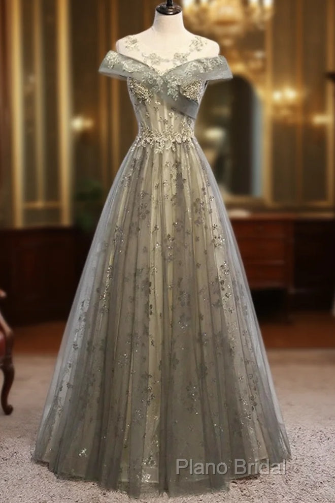 A-Line Formal Gown Elegant Dresses Wedding Floor Length Short Sleeve Tulle With Pleats