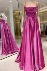 A-Line Fuchsia Formal Prom Dresses Ruched Long Formal Dresses Spaghetti Straps