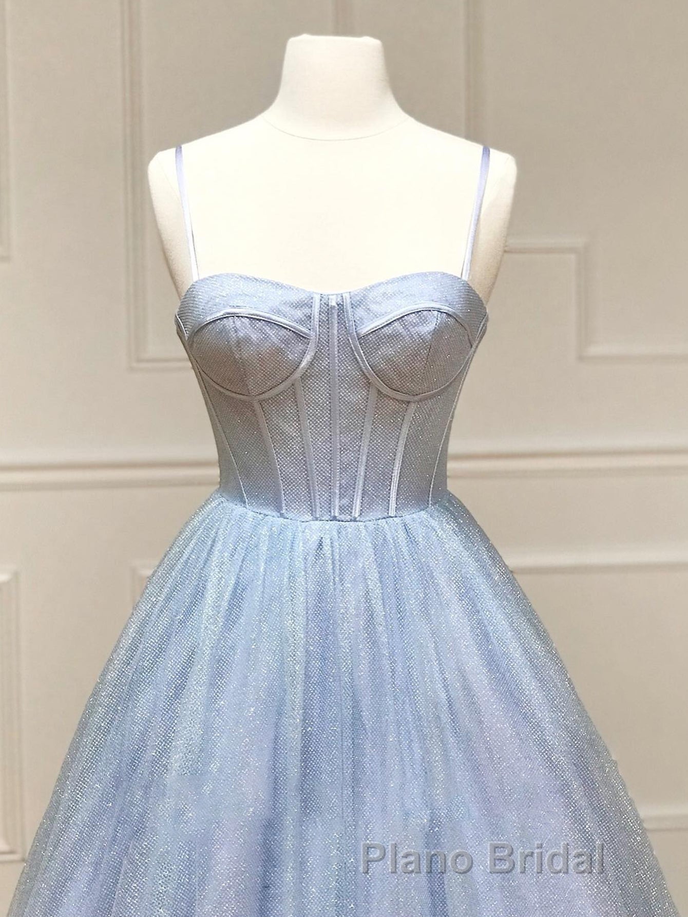 A Line Glitter Tulle Formal Prom Dresses with Pockets