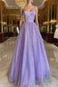 A Line Glitter Tulle Formal Prom Dresses with Pockets