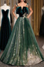 A-Line Glittering Engagement Formal Evening Dresses Strap Sleeveless Floor Length With Sequin