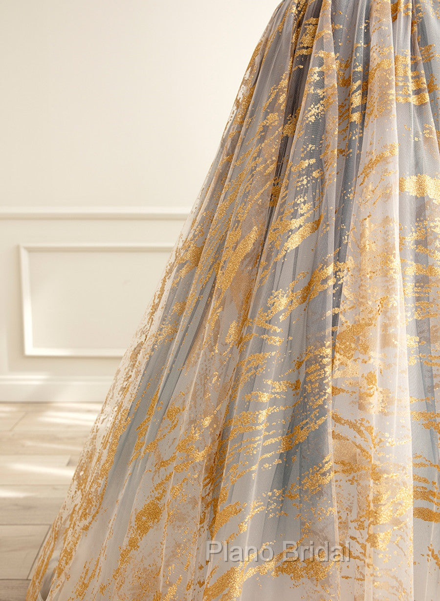 A-line Gradient Tulle Long Party Dresses, Floor Length Formal Prom Dresses