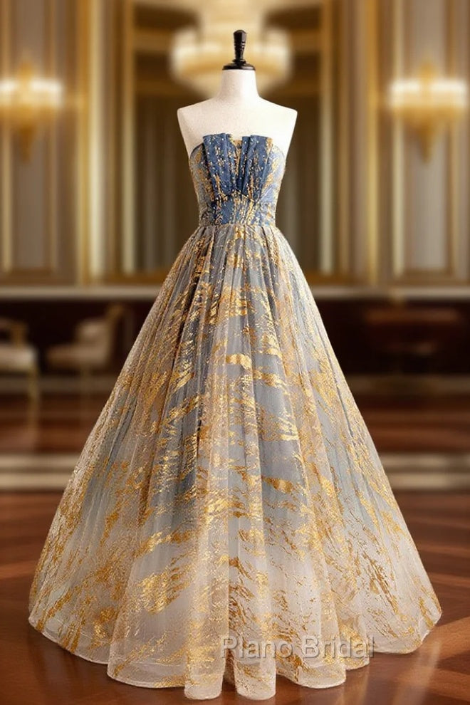 A-line Gradient Tulle Long Party Dresses, Floor Length Formal Prom Dresses Main image