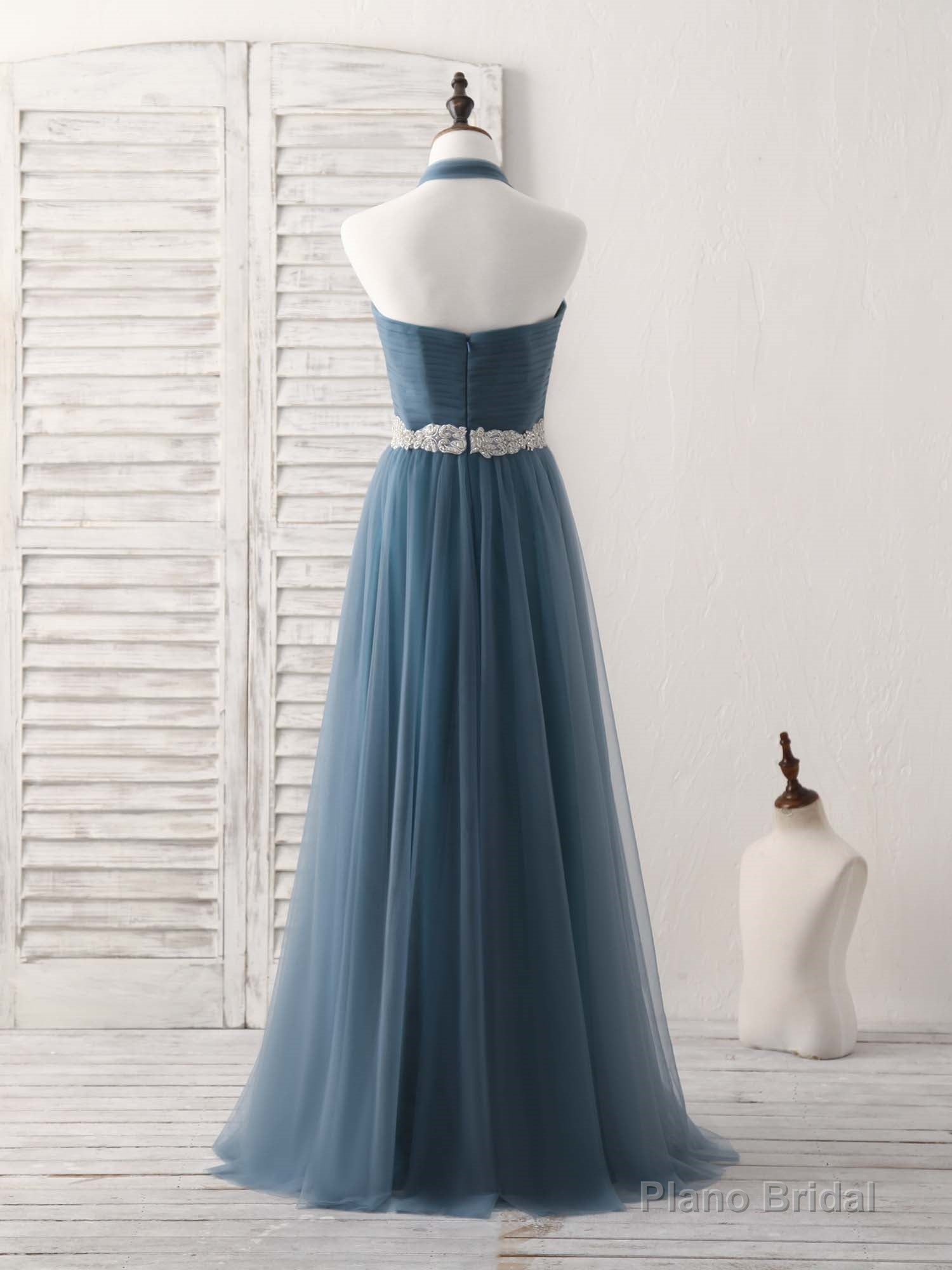 A-Line Gray Blue Tulle Long Bridesmaid Dress Gray Blue Prom Dress Secondary image