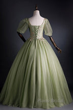A Line Green Applique Formal Prom Dresses Sweet Tulle Birthday Party Dresses