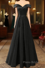 A-Line Green Off Shoulder Long Formal Prom Dresses, Green Formal Evening Dresses