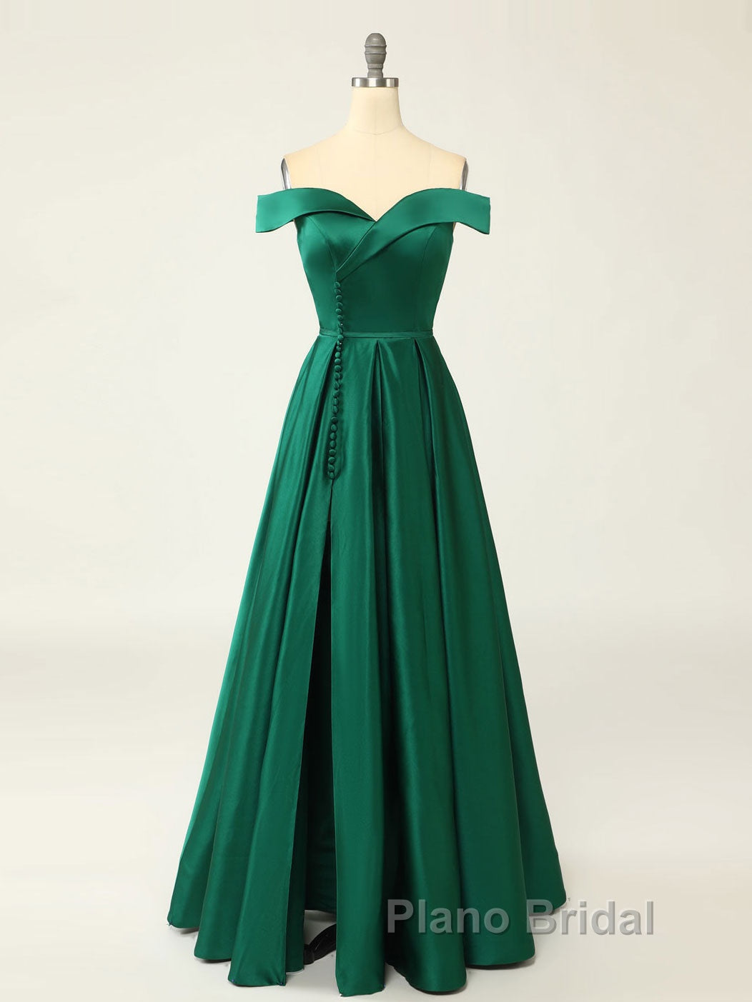 A-Line Green Off Shoulder Long Formal Prom Dresses, Green Formal Evening Dresses