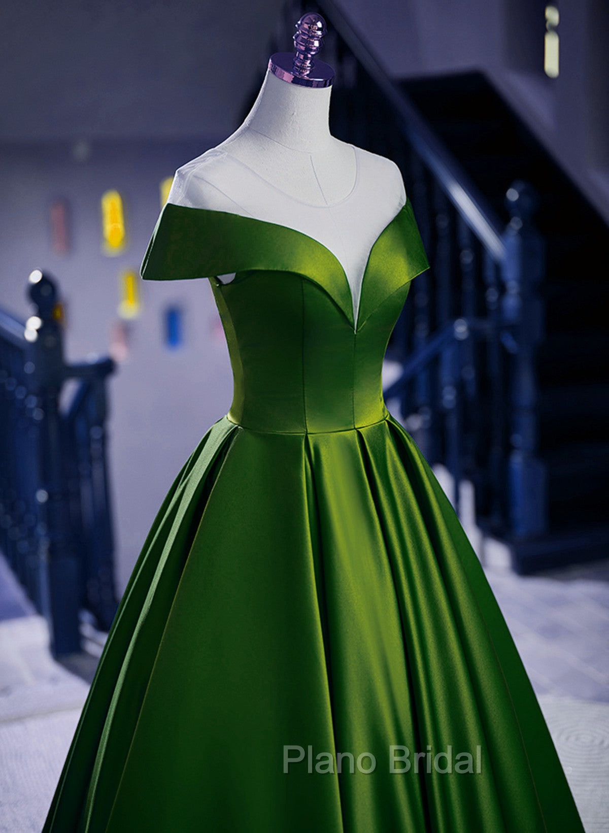 A-Line Green Satin Floor Length Party Dresses, Green Long Formal Dresses