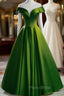A-Line Green Satin Floor Length Party Dresses, Green Long Formal Dresses