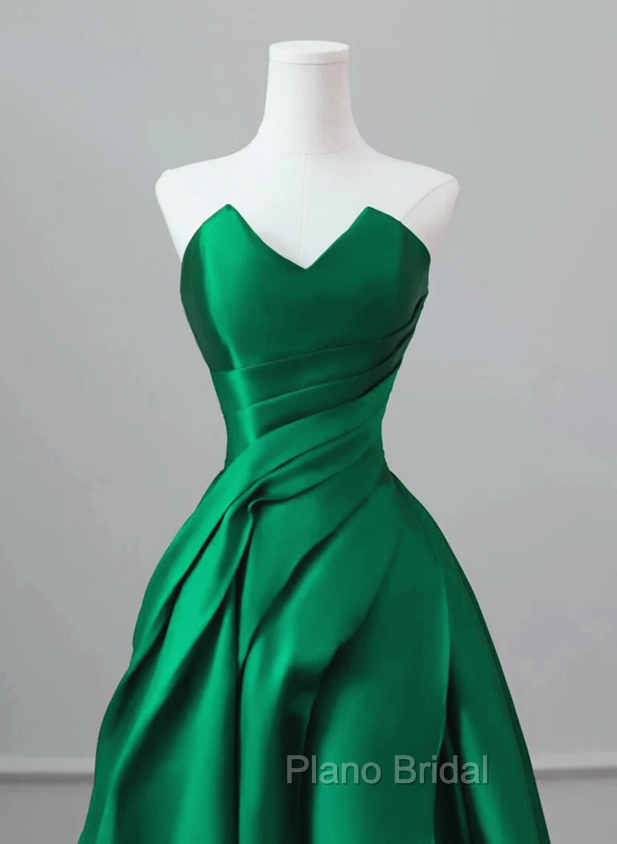 A-line Green Satin Lace-up Floor Length Party Dresses, Green Satin Formal Prom Dresses