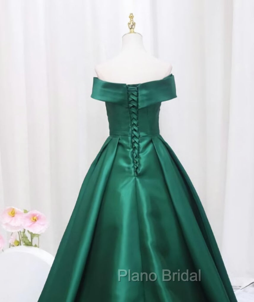 A-line Green Satin Sweetheart Formal Dresses, Green Long Evening Dresses Formal Prom Dresses