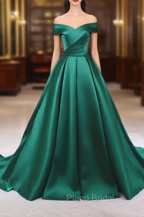 A-line Green Satin Sweetheart Formal Dresses, Green Long Evening Dresses Formal Prom Dresses Main image