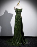 A-line Green Sequins Mermaid Long Party Dresses, Mermaid Sequins Green Formal Prom Dresses
