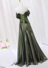 A-Line Green Sweetheart Velvet Long Party Dresses, Green Formal Dresses Formal Prom Dresses