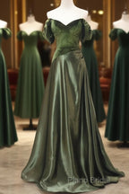 A-Line Green Sweetheart Velvet Long Party Dresses, Green Formal Dresses Formal Prom Dresses
