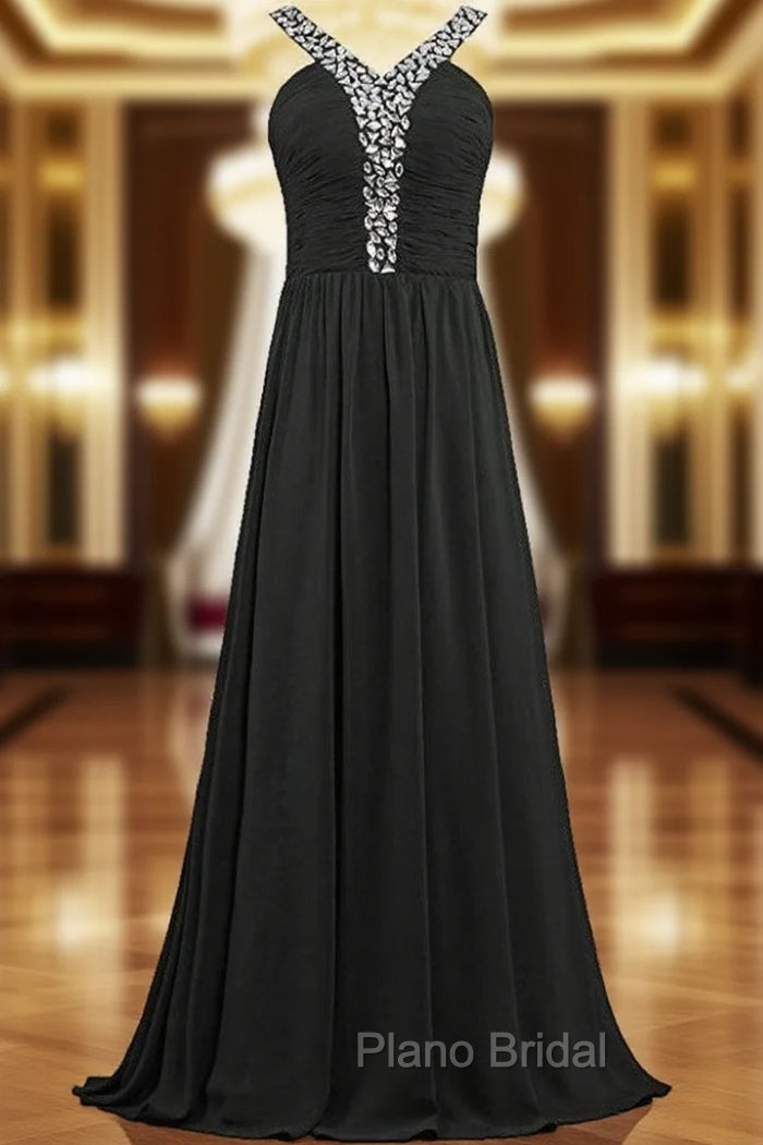 A-Line Halter Chiffon Pleats Bridesmaid Dresses With Beading Main image