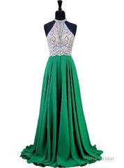 A-line Halter Sleeveless Beaded Floor Length Chiffon Prom Dress