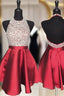 A-line Halter Sleeveless Satin Short/Mini Homecoming Dresses With Beading Sequins