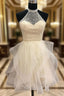 A-line High-Neck Sleeveless Organza Short/Mini Homecoming Dresses With Beading
