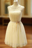 A-line Homecoming Dresses Sleeveless Jewel Short/Mini Beading Customized Lace Up Dresses