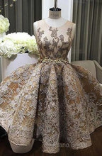 A-Line Jewel Sleeveless Short Formal Prom Dresses With Lace Appliques