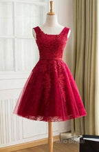 A-Line Knee-Length Red Tulle Homecoming Dresses With Appliques