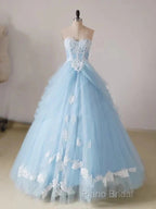 A-Line Lace Chicken Heart Collar Blue Long Ball Dresses Sky Blue Formal Prom Dresses