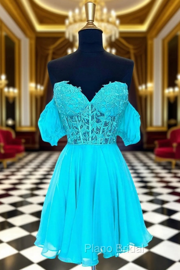 A Line Lace Off the Shoulder Homecoming Dresses with Appliques