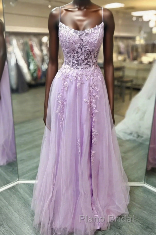 A Line Lavender Lace Long Formal Prom Dress, Lilac Lace Formal Dress, Lavender Evening Dress Main image
