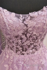 A Line Lavender Lace Long Formal Prom Dress, Lilac Lace Formal Dress, Lavender Evening Dress