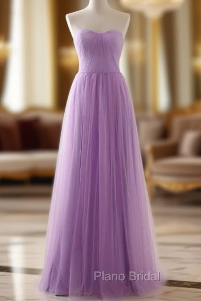 A-Line Lavender Tulle Sweetheart Neck Simple Formal Prom Dresses Main image
