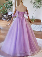 A-Line Light Purple Sweethart Lace Applique Party Dresses, Purple Long Formal Prom Dresses