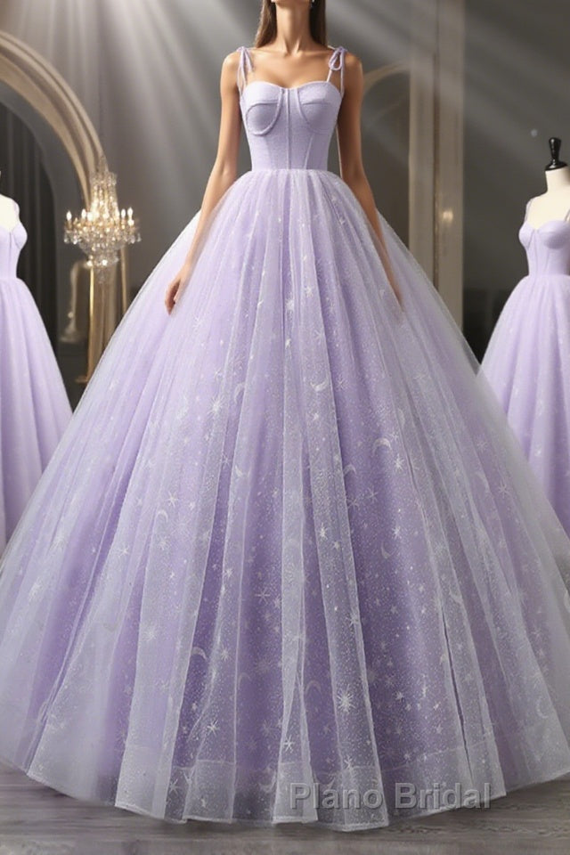 A Line Lilac Tulle Long Formal Prom Dresses, Lilac Long Formal Evening Dresses