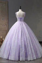 A Line Lilac Tulle Long Formal Prom Dresses, Lilac Long Formal Evening Dresses