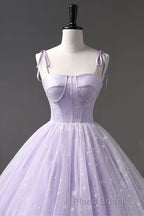 A Line Lilac Tulle Long Formal Prom Dresses, Lilac Long Formal Evening Dresses