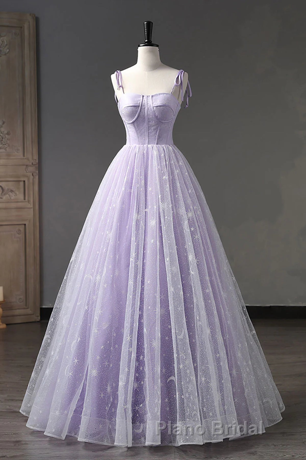 A Line Lilac Tulle Long Formal Prom Dresses, Lilac Long Formal Evening Dresses