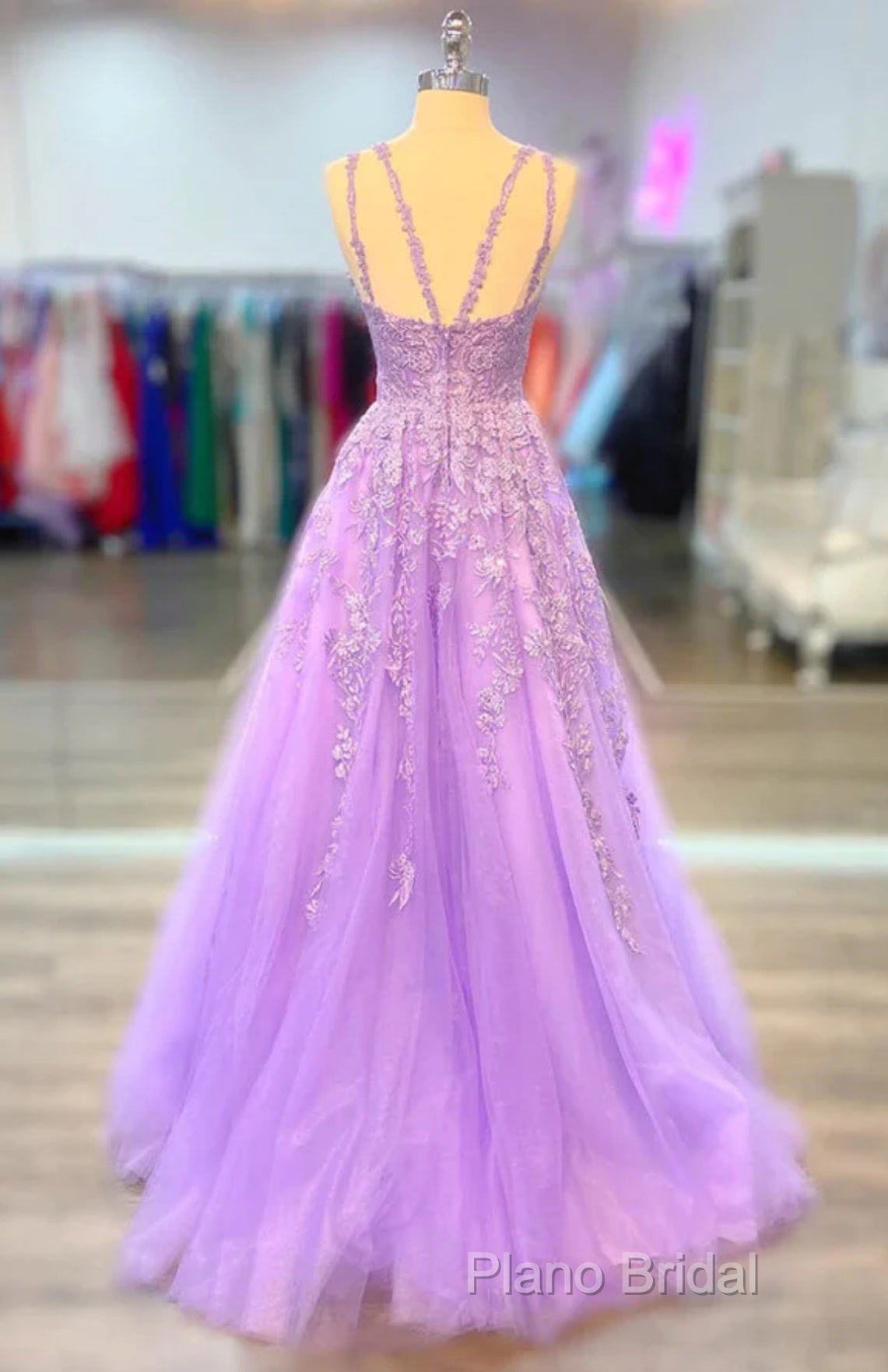 A-Line Lilac Tulle Formal Prom Dresses Violet V-Neck Formal Dresses Uk
