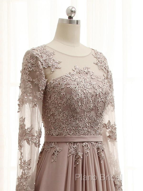 A Line Long Sleeves Lace Formal Prom Dresses Chiffon Formal Gown