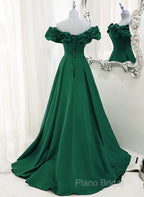 A-Line Off Shoulder Floor Length A-Line Long Formal Prom Dresses, Green Sweetheart Party Dresses