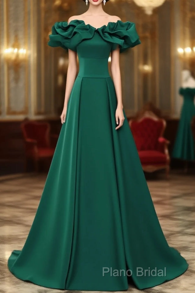 A-Line Off Shoulder Floor Length A-Line Long Formal Prom Dresses, Green Sweetheart Party Dresses Main image