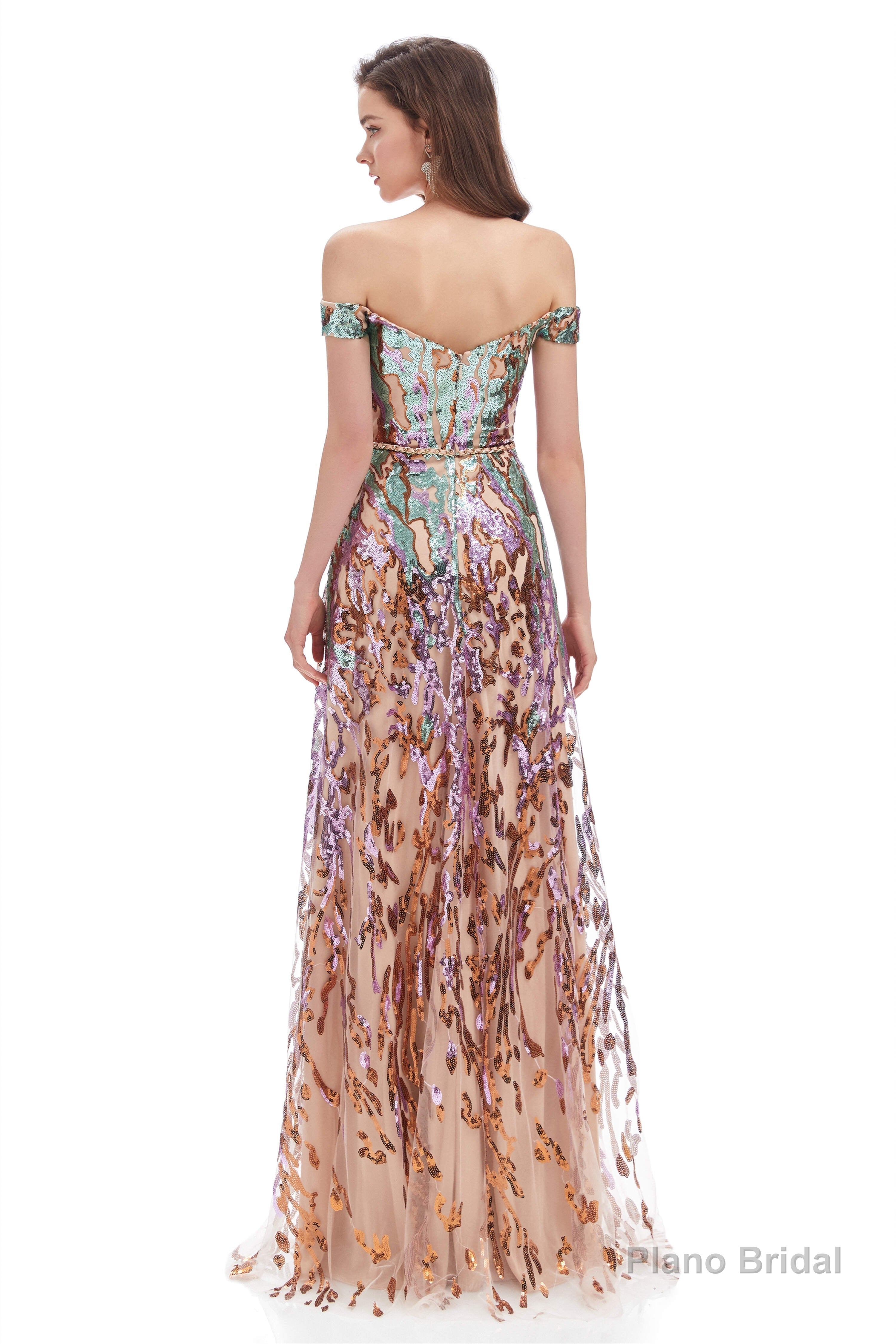 A line Off Shoulder Long Prom Dresses