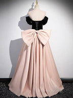 A-Line Off Shoulder Satin Champagne Long Formal Prom Dresses, Champagne Long Formal Dresses