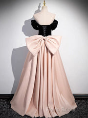 A-Line Off Shoulder Satin Champagne Long Formal Prom Dresses, Champagne Long Formal Dresses