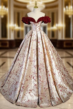 A-Line Off Shoulder Satin Champagne Long Formal Prom Dresses, Champagne Long Formal Dresses