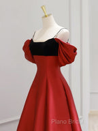 A-Line Off Shoulder Satin Dark Red Long Formal Prom Dresses, Red Long Formal Dresses