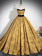 A-Line Off Shoulder Satin Gold Long Formal Prom Dresses, Gold Long Formal Dresses